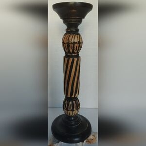 Pillar Candle Holder Carved Wood Safari Africa Jungle Tropical Home Decor